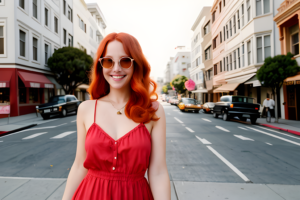 Ginger com o rosto deformado e notem o cenário à direita.